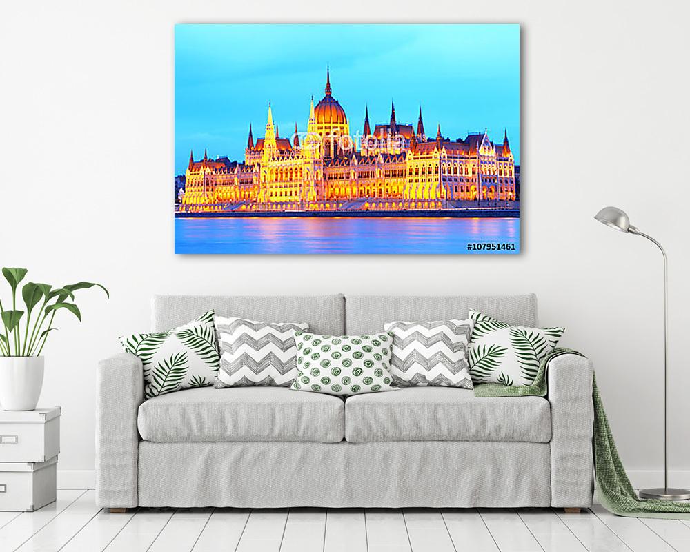 A budapesti Parlament diszkivilágítva (vászonkép) - vászonkép, falikép otthonra és irodába