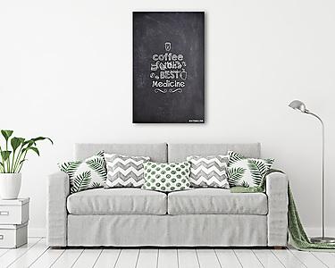 Kávészárusítás krétával fekete táblán (vászonkép) - vászonkép, falikép otthonra és irodába