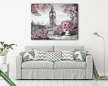 Rózsák és Big Ben, London  (olajfestmény reprodukció) (vászonkép) - vászonkép, falikép otthonra és irodába