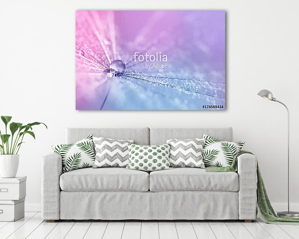 A dandelion seed with a drop of dew on a multicolored background - vászonkép, falikép vásárlás A dandelion seed with a drop of dew on a multicolored background (vászonkép) - vászonkép, falikép otthonra és irodába