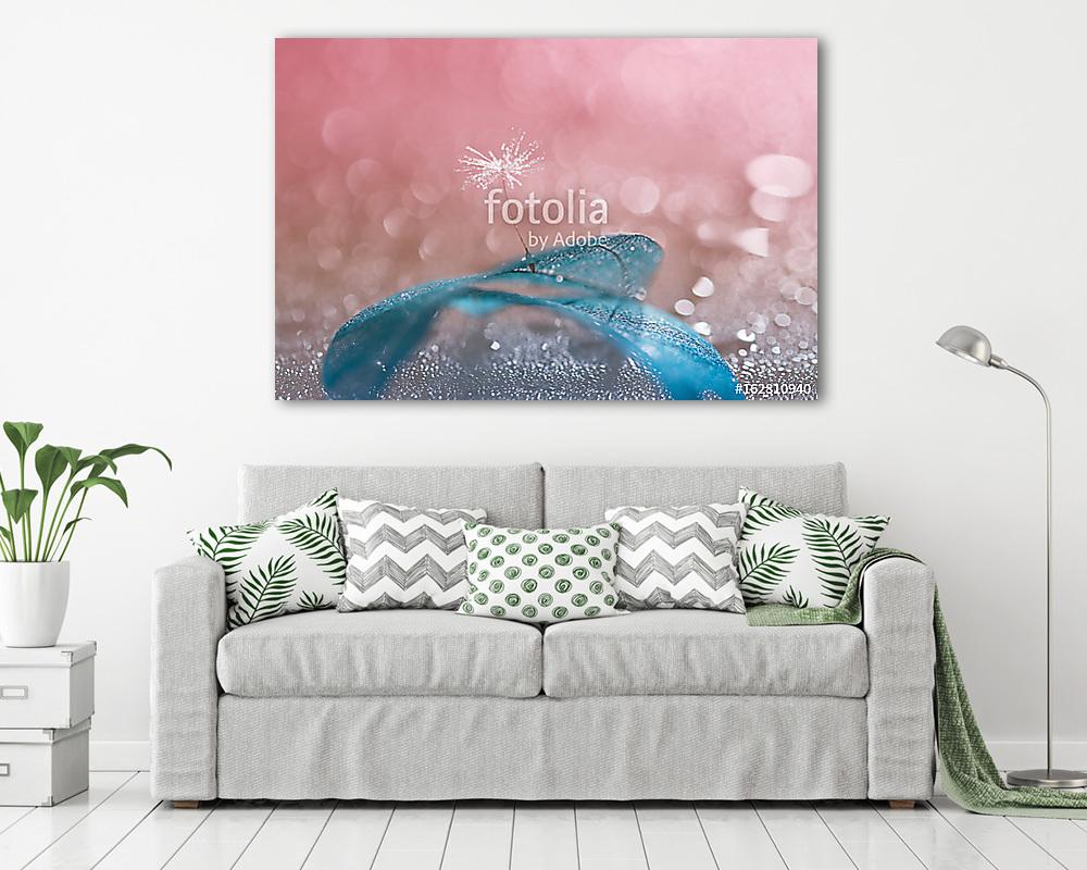 Dandelion with water drops on blue transparent leaf. the work of (fotótapéta) - vászonkép, falikép otthonra és irodába