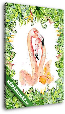 Pink flamingo watercolor hand drawn illustration in arrangement  - vászonkép 3D látványterv