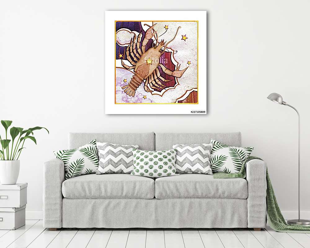 Astrological sign of the zodiac Cancer watercolor in retro style - vászonkép, falikép vásárlás Astrological sign of the zodiac Cancer watercolor in retro style (vászonkép) - vászonkép, falikép otthonra és irodába