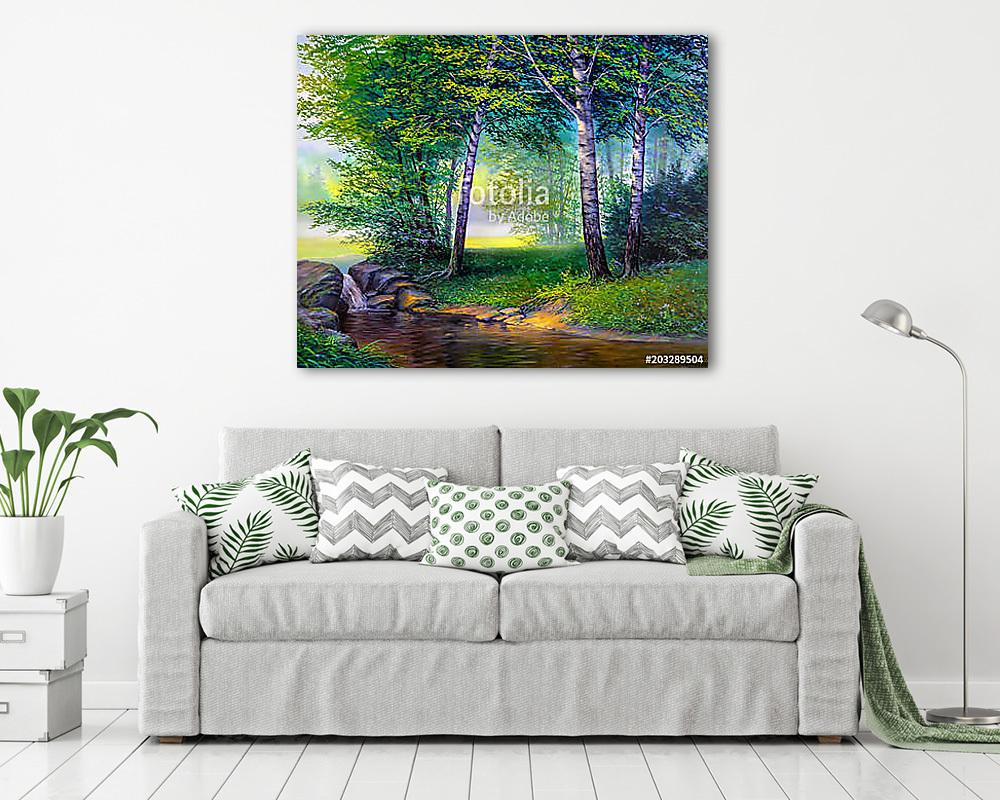 landscape painting of waterfall - vászonkép, falikép vásárlás landscape painting of waterfall (fotótapéta) - vászonkép, falikép otthonra és irodába