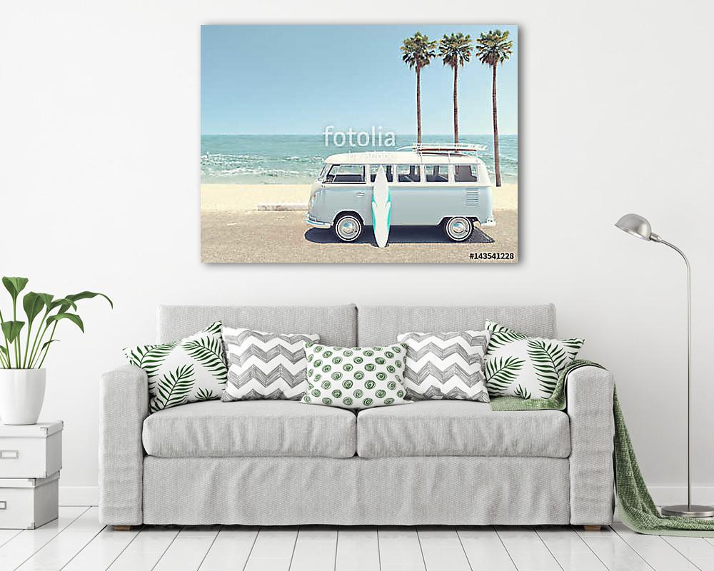 Tengerparton retro autó (poszter) - vászonkép, falikép otthonra és irodába
