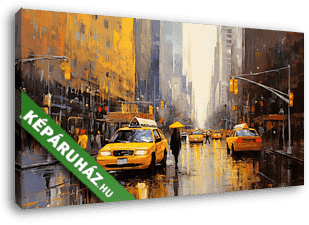 New York-i utca esben sárga taxikkal (festmény effekt) - vászonkép 3D látványterv