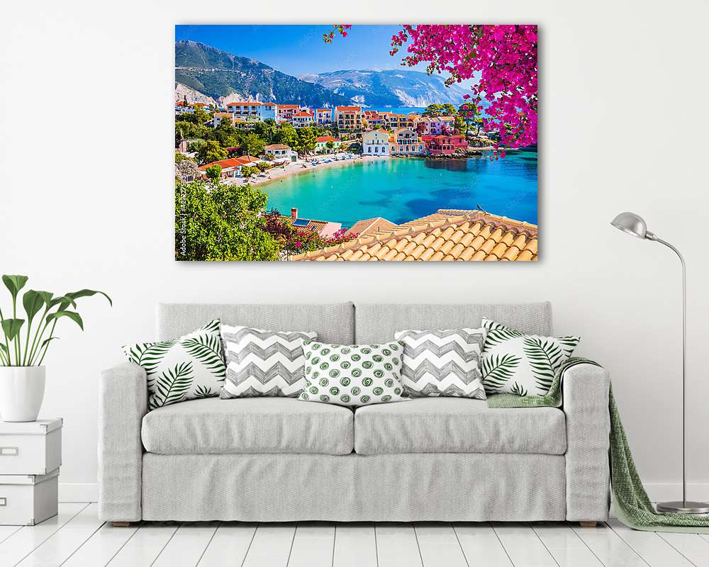 Asos, színes görög tengerparti falu, Assos, Kefaloniában (vászonkép) - vászonkép, falikép otthonra és irodába