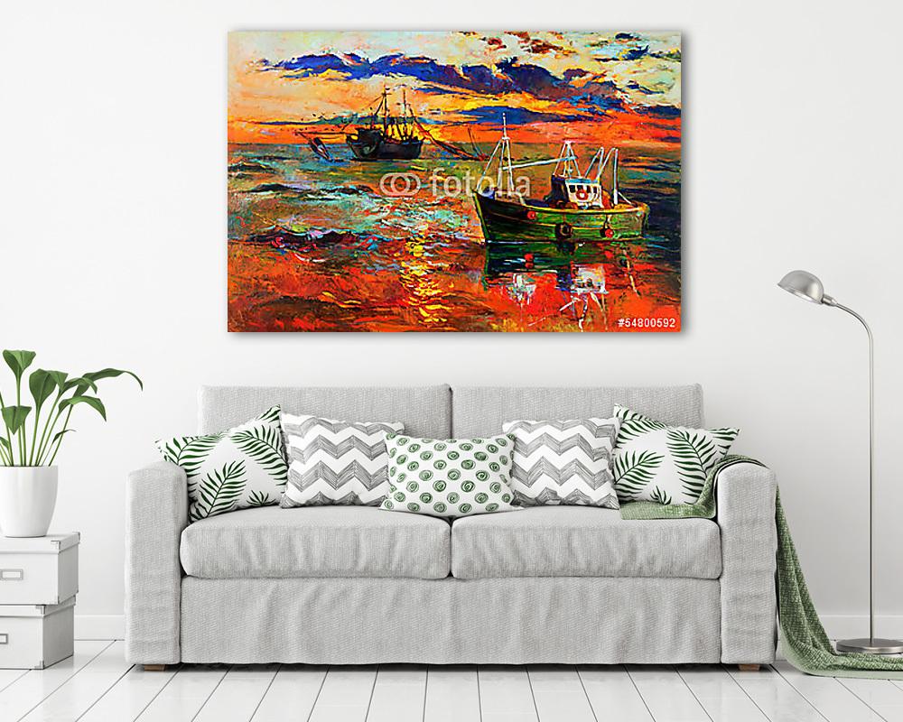 Halászhajók (többrészes kép) - vászonkép, falikép otthonra és irodába