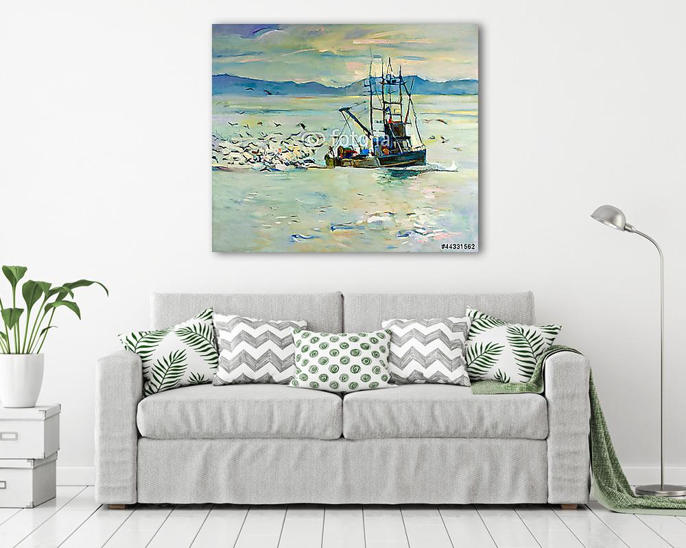 Halászcsónak jó fogással (bögre) - vászonkép, falikép otthonra és irodába