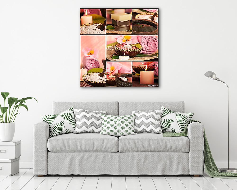 Rózsaszín fürdőhely kollázs. (vászonkép) - vászonkép, falikép otthonra és irodába