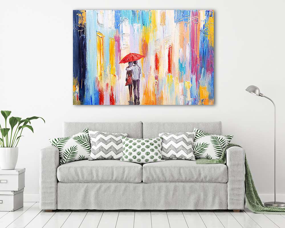pár séta az eső alatt esernyő, absztrakt colorf - vászonkép, falikép vásárlás pár séta az eső alatt esernyő, absztrakt colorf (vászonkép) - vászonkép, falikép otthonra és irodába