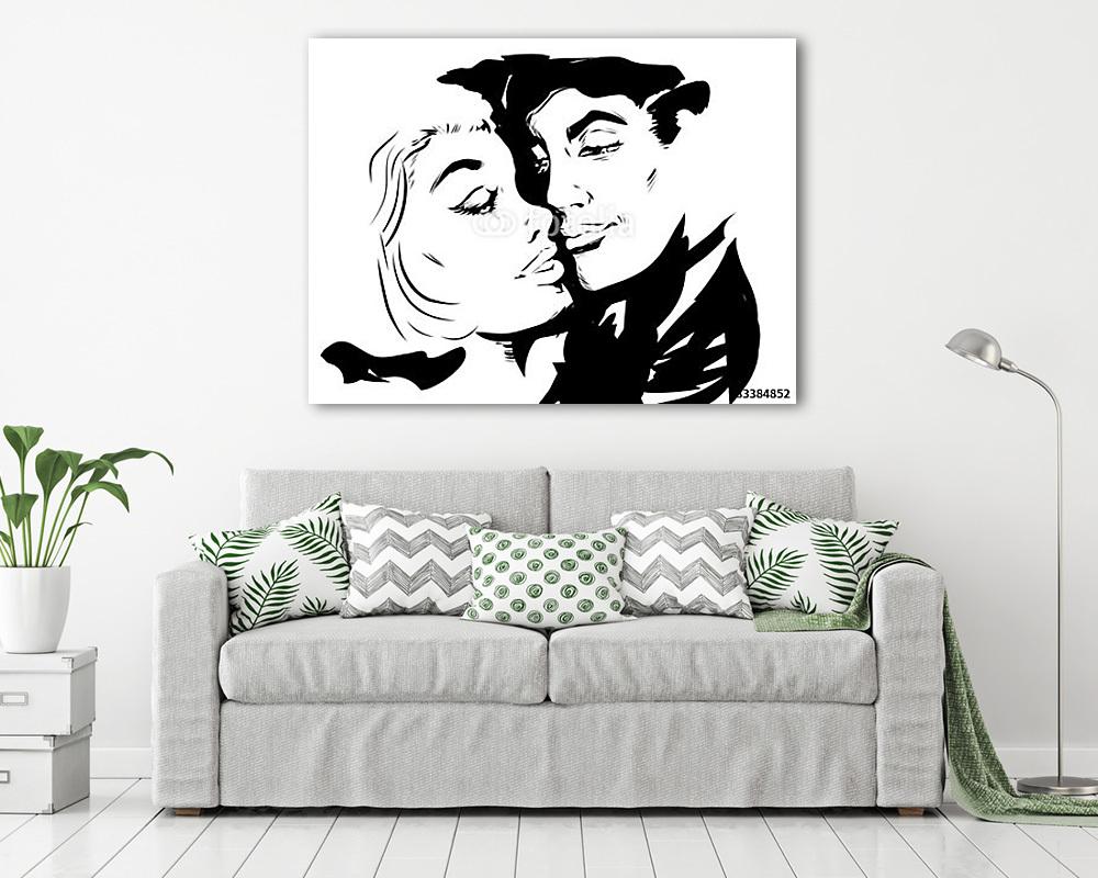 vázlat pár szerelemben közelkép profilt (vászonkép) - vászonkép, falikép otthonra és irodába