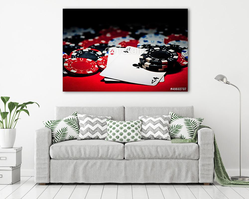 Ász pár és póker zseton (többrészes kép) - vászonkép, falikép otthonra és irodába