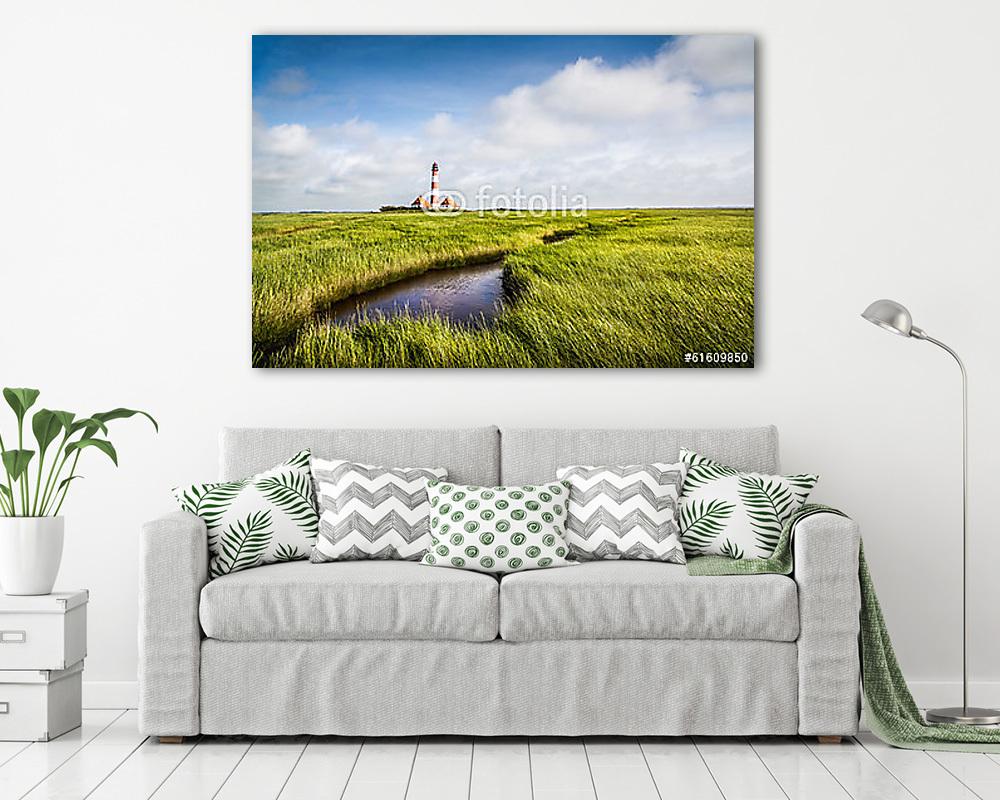 Gyönyörű táj világítótoronnyal a Nordsee-ben, Németországban (vászonkép) - vászonkép, falikép otthonra és irodába