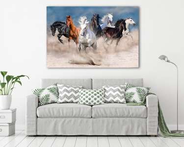 A lóállomány sivatagi porviharban fut (vászonkép) - vászonkép, falikép otthonra és irodába