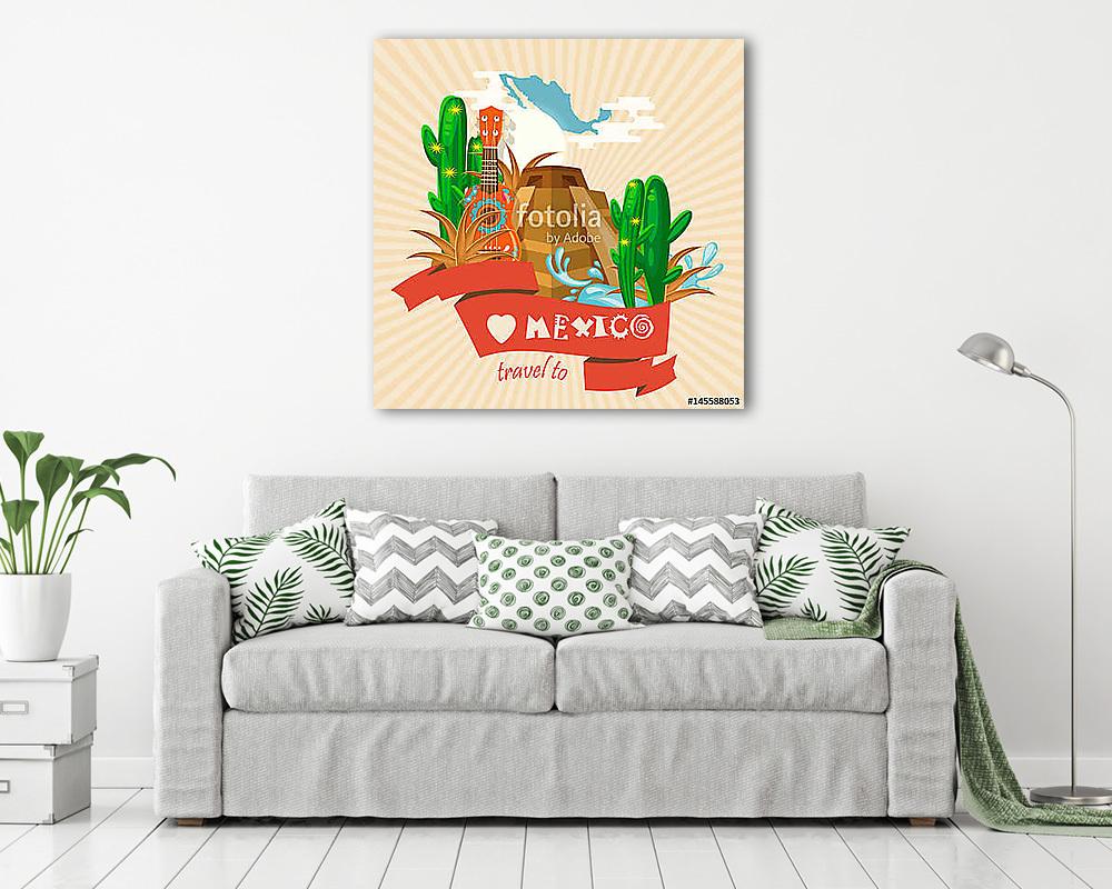 Vector színes kártya Mexikóról. Utazás plakát mexikói it (vászonkép) - vászonkép, falikép otthonra és irodába