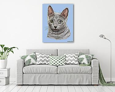Orosz kék cica (akvarell) (vászonkép) - vászonkép, falikép otthonra és irodába