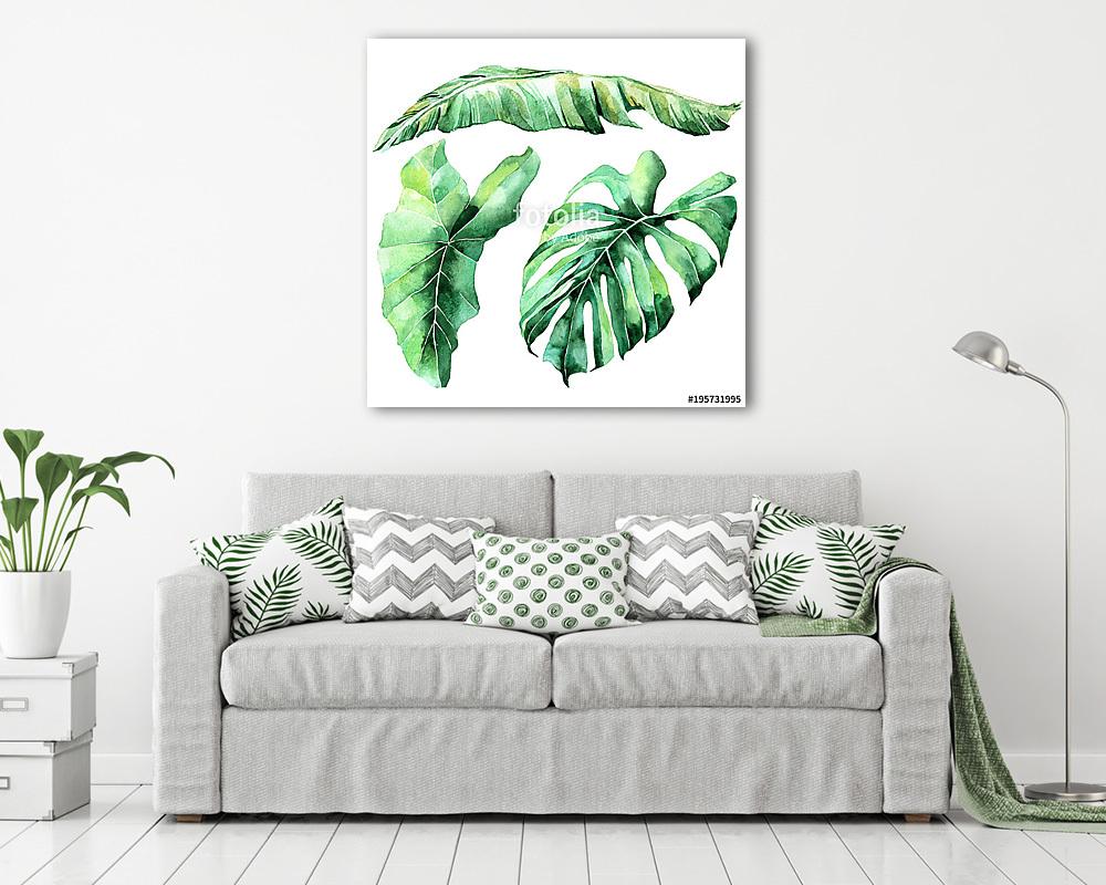 Tropical watercolor leaves set (vászonkép) - vászonkép, falikép otthonra és irodába
