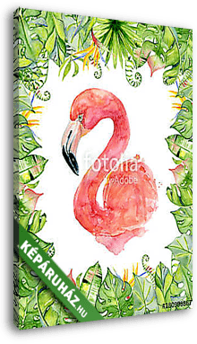 Pink flamingo watercolor hand drawn illustration in arrangement  - vászonkép 3D látványterv