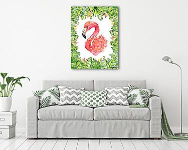 Pink flamingo watercolor hand drawn illustration in arrangement  (vászonkép) - vászonkép, falikép otthonra és irodába