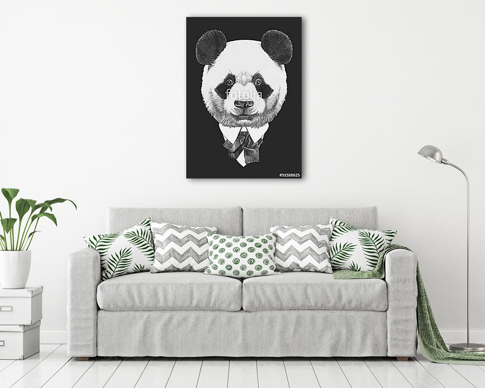 Portrait of Panda in suit. Hand drawn illustration. (vászonkép) - vászonkép, falikép otthonra és irodába