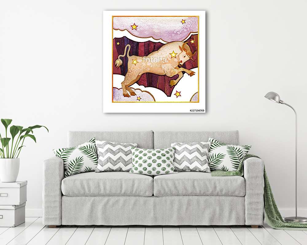 Astrological sign of the zodiac Taurus as a  bull, on a dark  pa (keretezett kép) - vászonkép, falikép otthonra és irodába