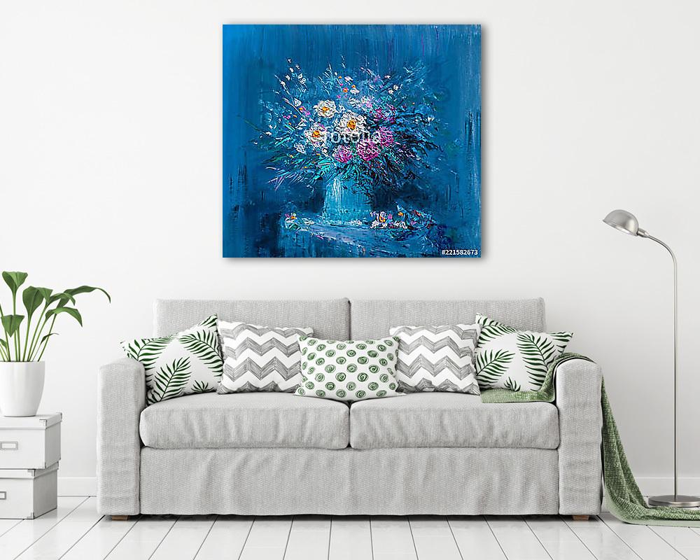 Virágok kék stílusban (olajfestmény reprodukció) - vászonkép, falikép vásárlás Virágok kék stílusban (olajfestmény reprodukció) (bögre) - vászonkép, falikép otthonra és irodába