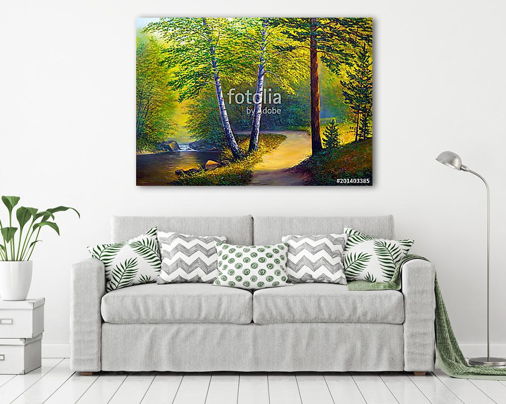 Színes nyári fák, folyó (olajfestmény reprodukció) - vászonkép, falikép vásárlás Színes nyári fák, folyó (olajfestmény reprodukció) (fotótapéta) - vászonkép, falikép otthonra és irodába