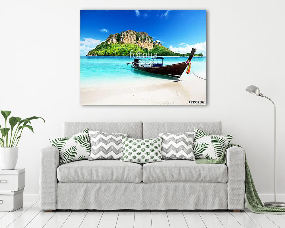long boat and poda island in Thailand (vászonkép) - vászonkép, falikép otthonra és irodába