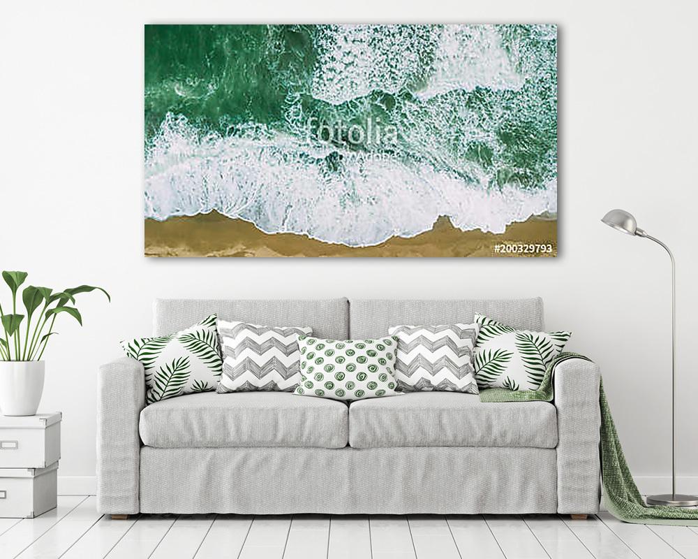 Waves near beach. Yellow sand and green water (többrészes kép) - vászonkép, falikép otthonra és irodába