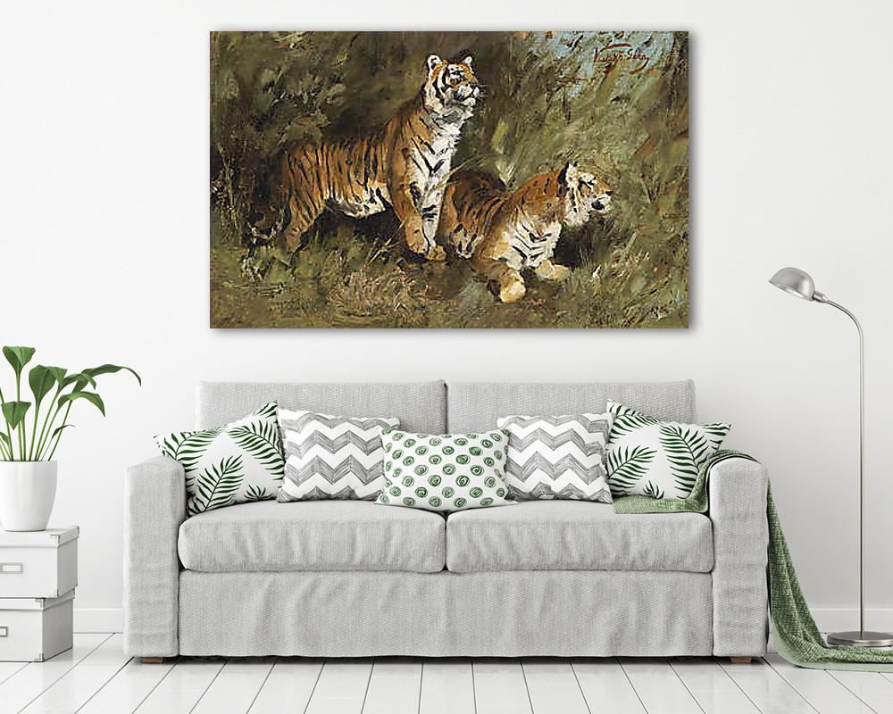 Tigrisek a fűben (többrészes kép) - vászonkép, falikép otthonra és irodába