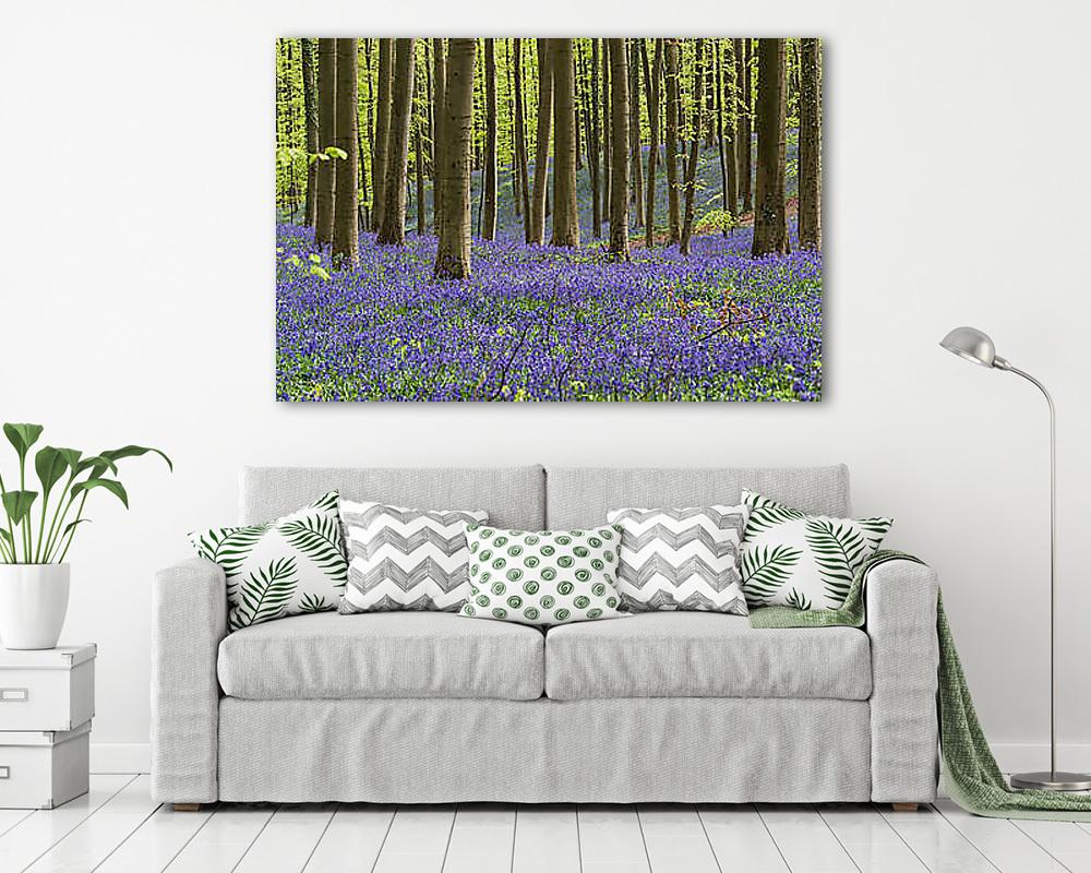 Erdő harangvirágokkal (keretezett kép) - vászonkép, falikép otthonra és irodába