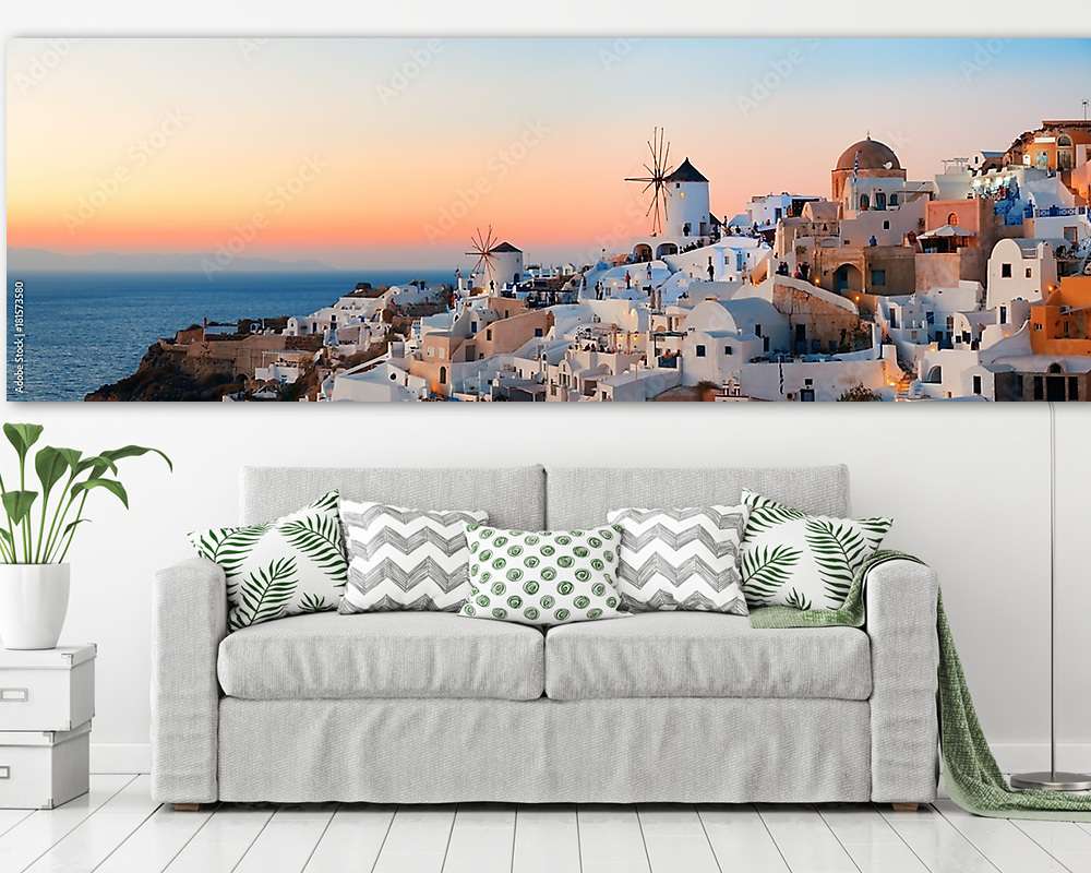 Santorini napkelte panoráma (vászonkép) - vászonkép, falikép otthonra és irodába
