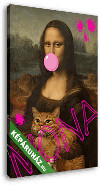 Mona Lisa vörös macskával és rágógumival (Barokk & Graffiti) - vászonkép 3D látványterv