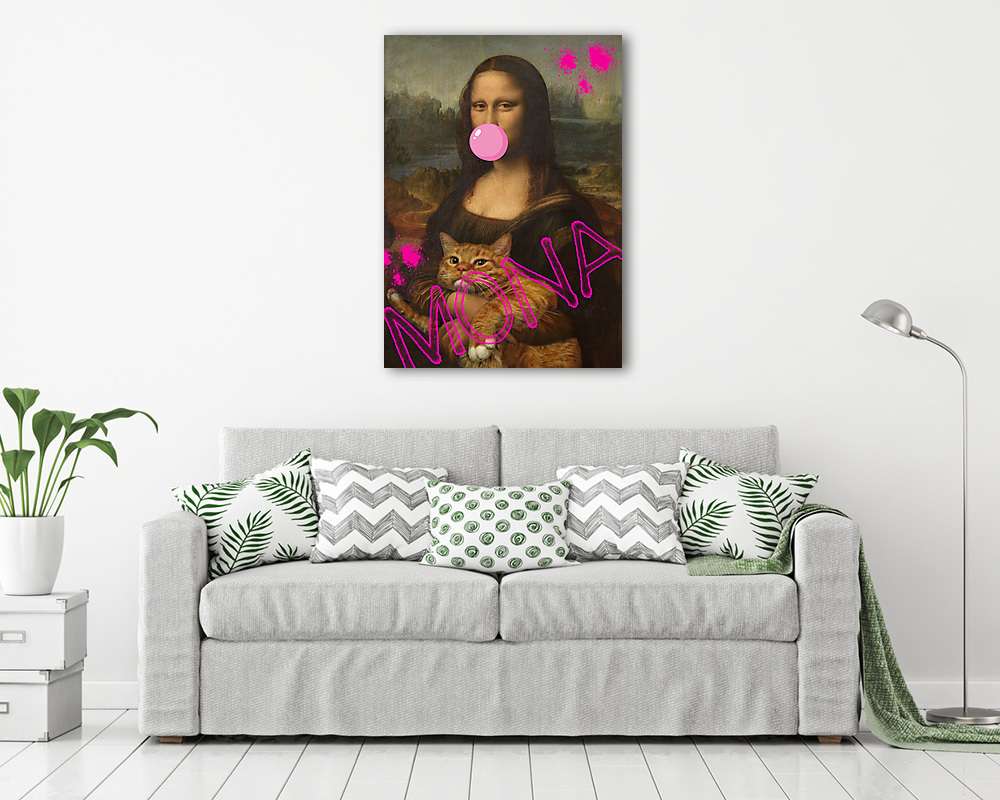 Mona Lisa vörös macskával és rágógumival (Barokk & Graffiti) (vászonkép) - vászonkép, falikép otthonra és irodába