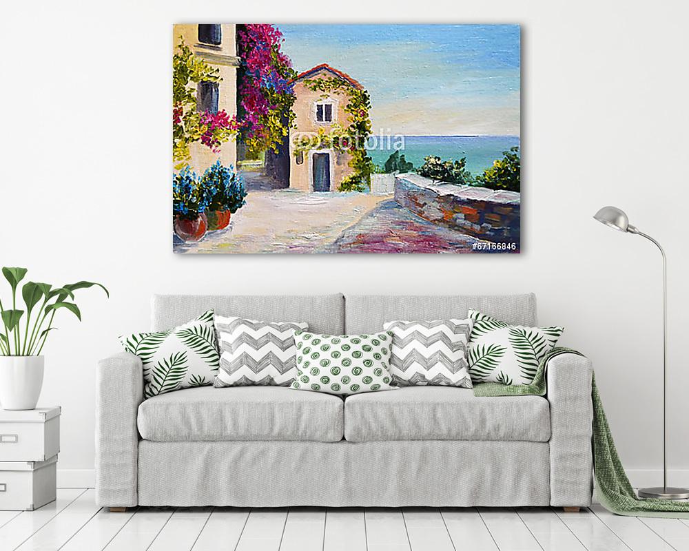 Santorini utca (olajfestmény reprodukció) - vászonkép, falikép vásárlás Santorini utca (olajfestmény reprodukció) (vászonkép) - vászonkép, falikép otthonra és irodába
