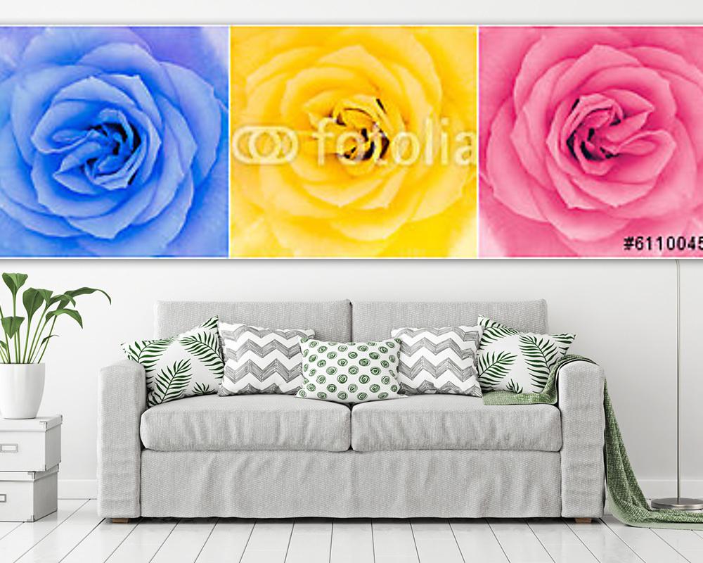 Részlet a három többszínű rózsa virágok (vászonkép) - vászonkép, falikép otthonra és irodába
