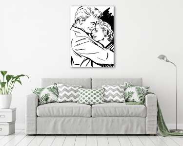 vázlat fekete-fehér pár férfi és nő ölelt, szerelem (vászonkép) - vászonkép, falikép otthonra és irodába