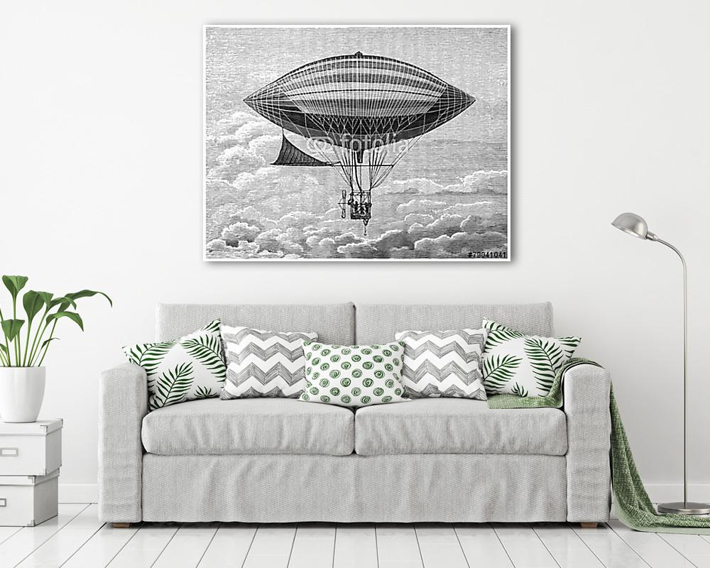 Léghajó - Dirt ballon - 19. század (keretezett kép) - vászonkép, falikép otthonra és irodába