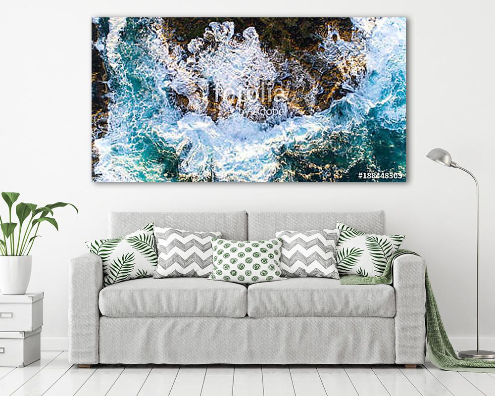 A tenger és a szikla találkozása (légifelvétel) - vászonkép, falikép vásárlás A tenger és a szikla találkozása (légifelvétel) (vászonkép) - vászonkép, falikép otthonra és irodába