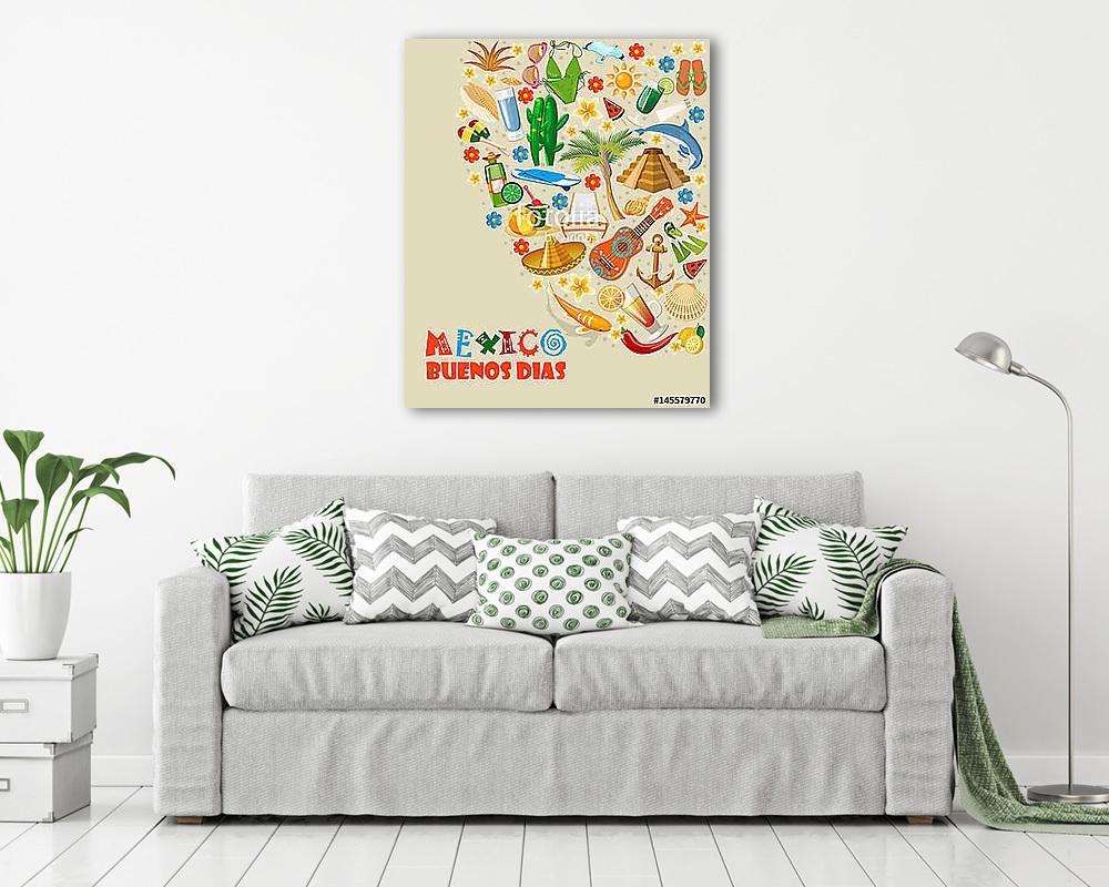Vector színes kártya Mexikóban. Utazás plakát mexikói it (poszter) - vászonkép, falikép otthonra és irodába
