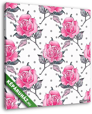 Floral seamless pattern 4. Watercolor background with roses  - vászonkép 3D látványterv