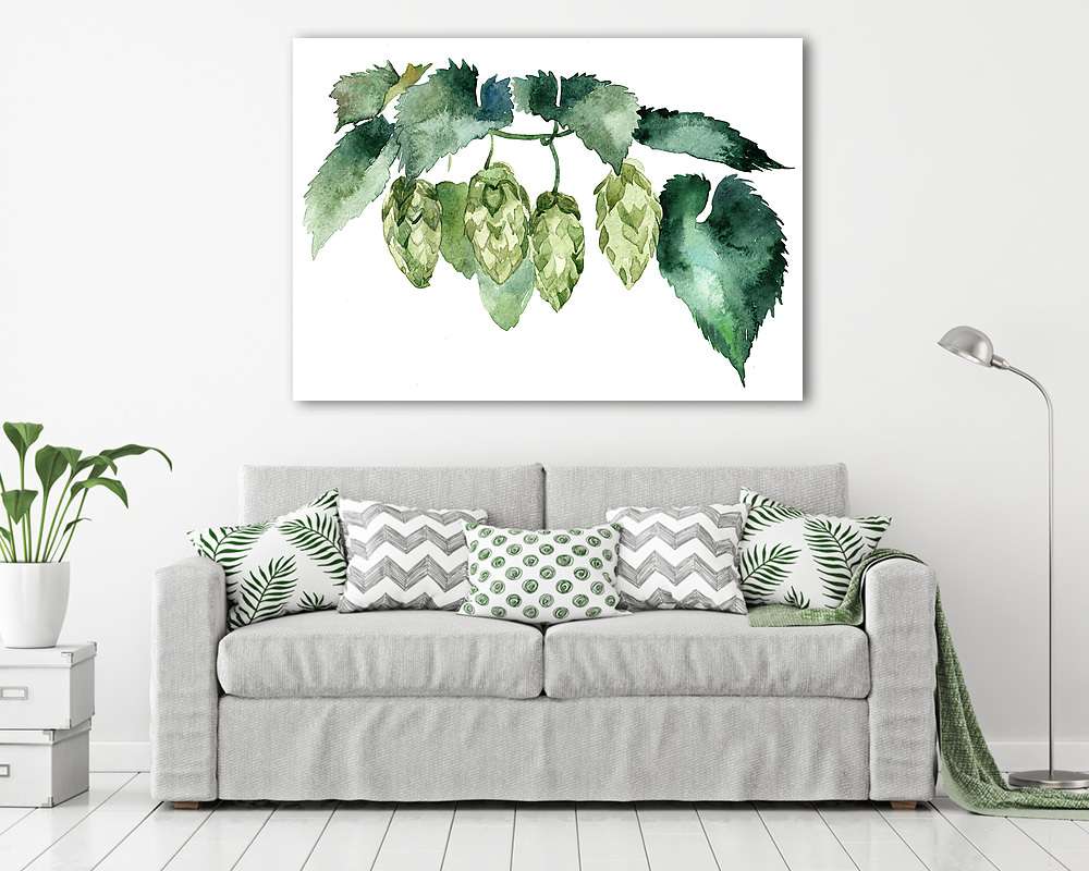 watercolor branch of hops on white background (vászonkép) - vászonkép, falikép otthonra és irodába