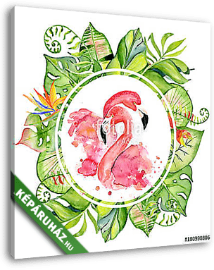 Pink flamingo watercolor hand drawn illustration in arrangement  - vászonkép 3D látványterv