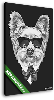 Portrait of Yorkshire Terrier dog in suit. Hand drawn illustrati - vászonkép 3D látványterv