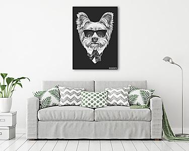 Portrait of Yorkshire Terrier dog in suit. Hand drawn illustrati (vászonkép) - vászonkép, falikép otthonra és irodába