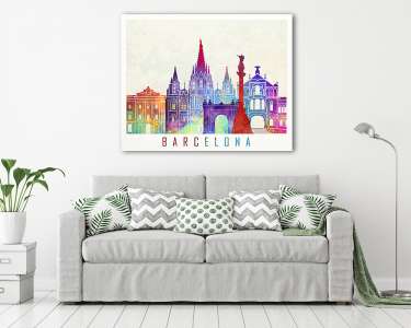 Barcelona landmarks watercolor poster (vászonkép) - vászonkép, falikép otthonra és irodába