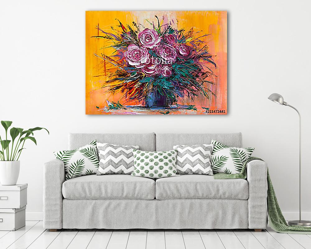Absztrakt rózsák kék vázában (olajfestmény reprodukció) - vászonkép, falikép vásárlás Absztrakt rózsák kék vázában (olajfestmény reprodukció) (keretezett kép) - vászonkép, falikép otthonra és irodába