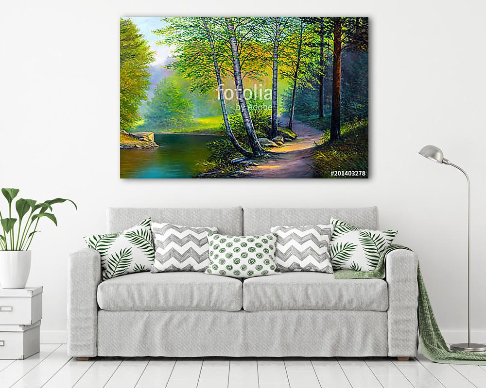 Színes nyári erdő, gyönyörű folyó (olajfestmény reprodukció) - vászonkép, falikép vásárlás Színes nyári erdő, gyönyörű folyó (olajfestmény reprodukció) (poszter) - vászonkép, falikép otthonra és irodába