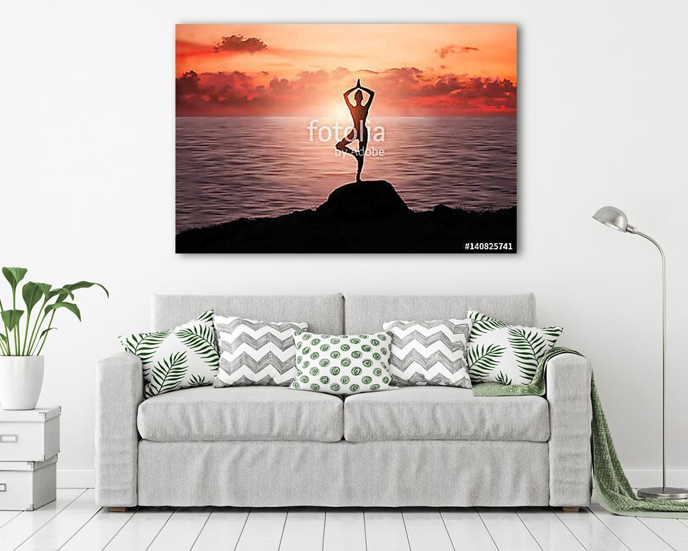 Silhouette of a girl practicing yoga  (vászonkép) - vászonkép, falikép otthonra és irodába